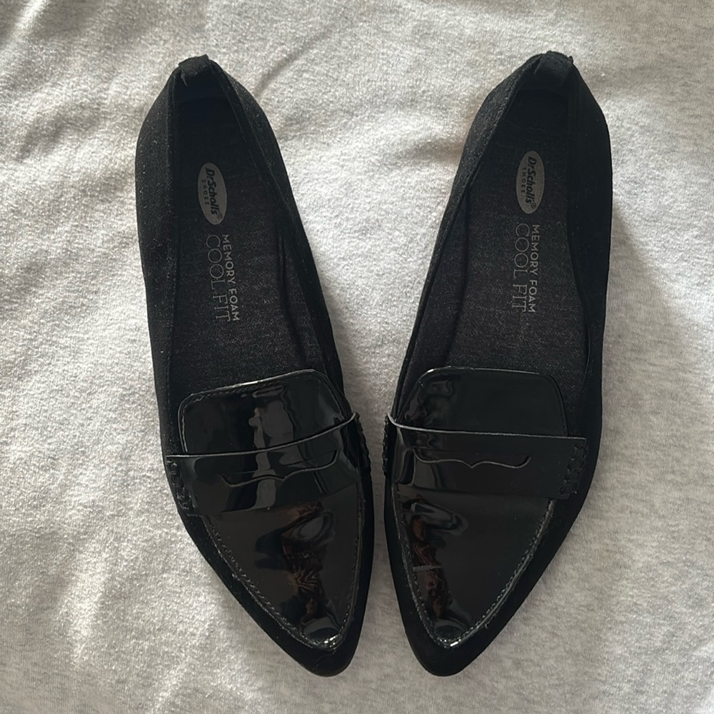 Dr. Scholls cool fit, black patten leather and suede shoes
